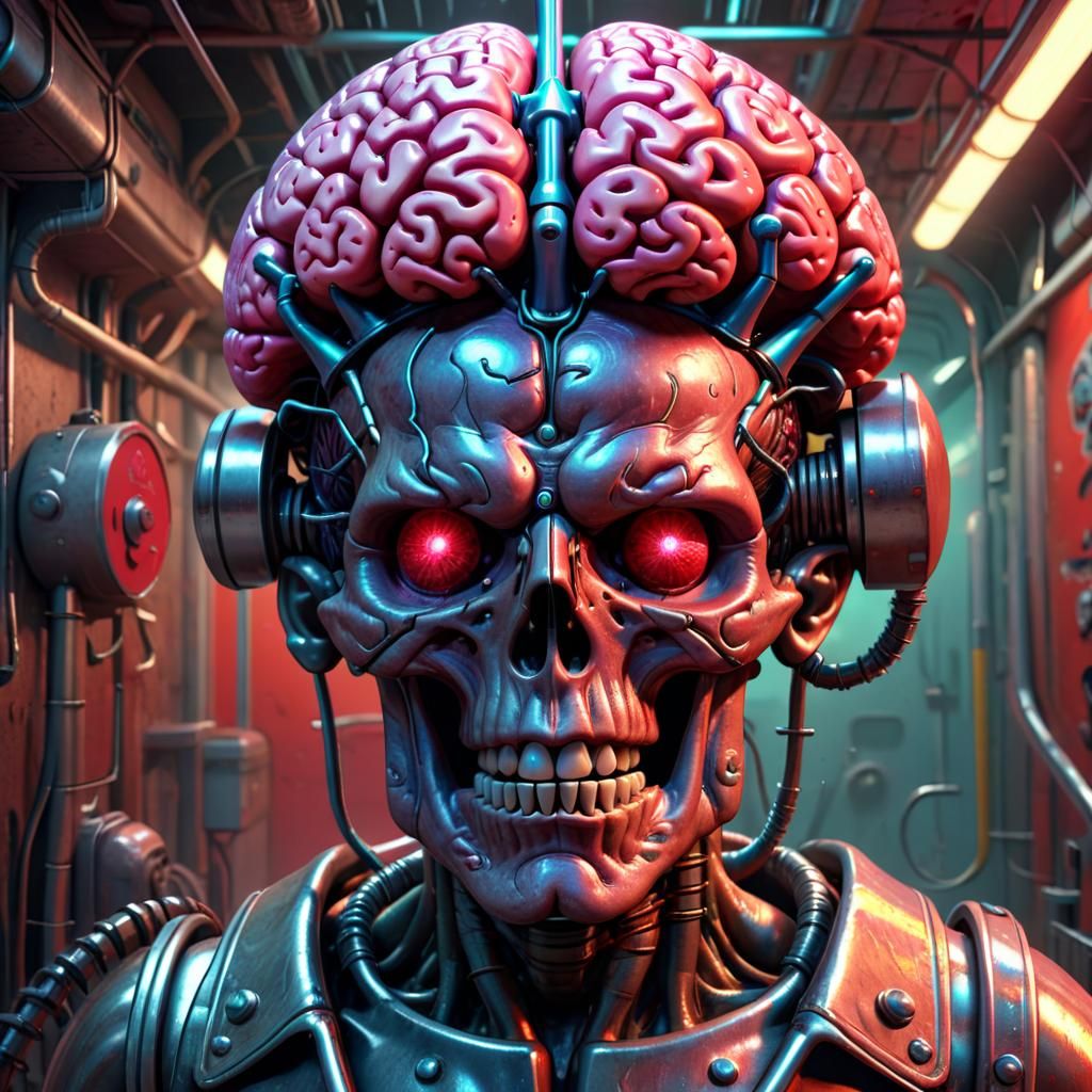 Giant Psychedelic Biopunk Metal Man with Shovel