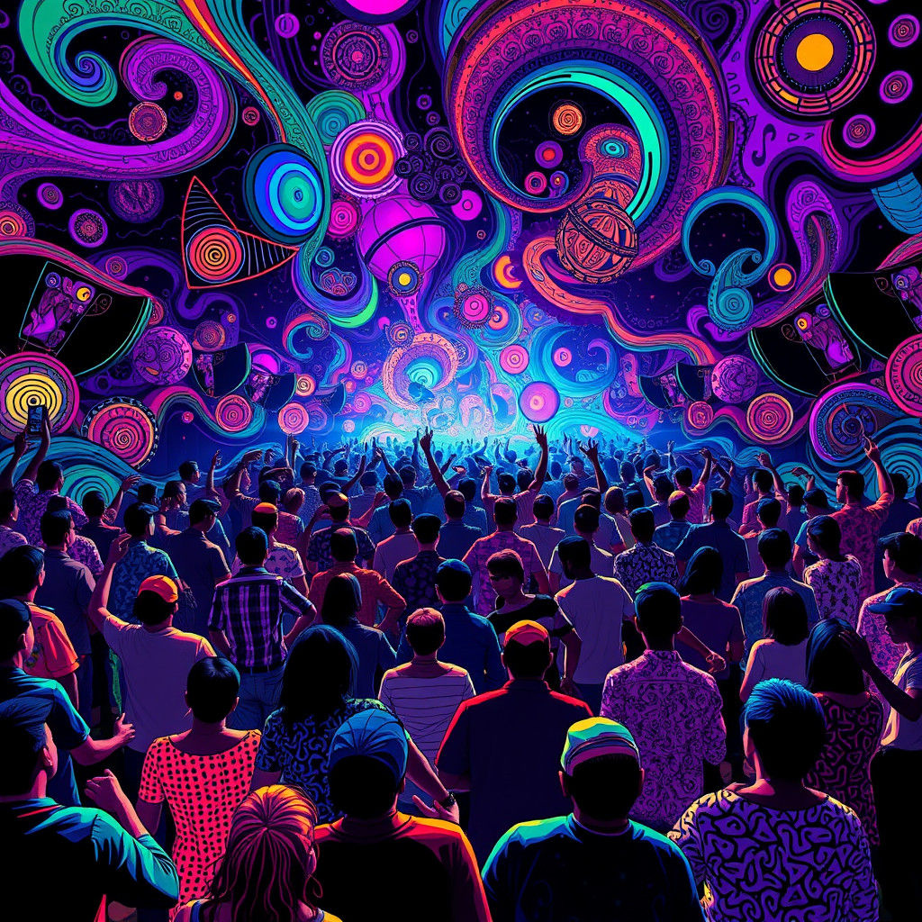 Vibrant Futuristic Crowd in Trance Music Night Scene