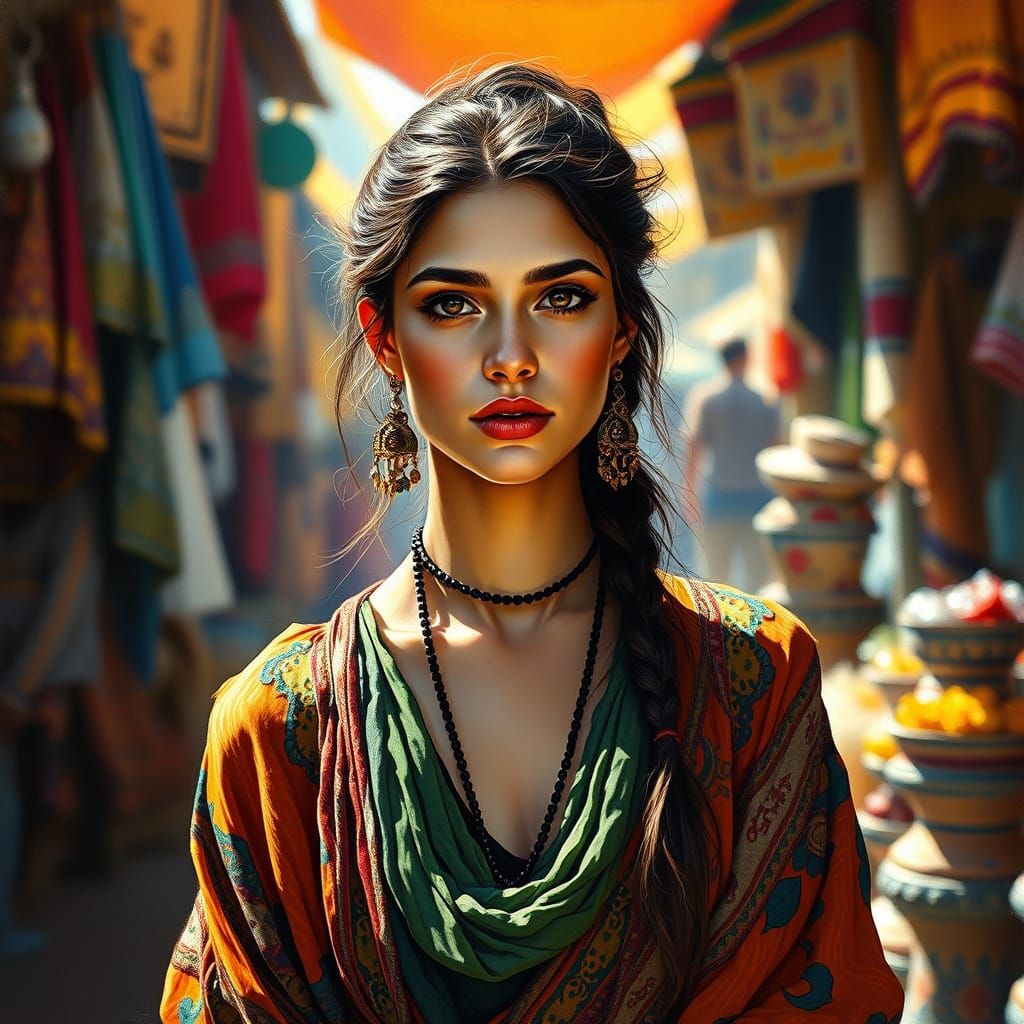 Impressionist Portrait of a Woman in Bazaar