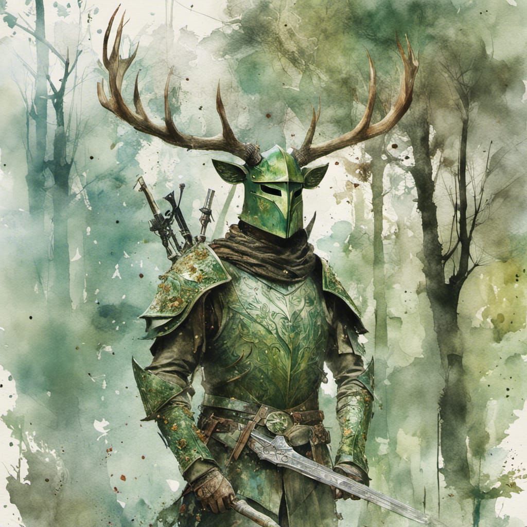 The Green Knight in a Medieval Forest Landscape