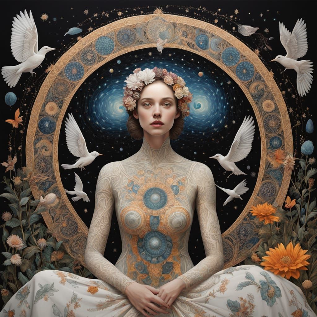 Surreal Figure Embodies Cosmic Dreams in a Tapestry of Textu...