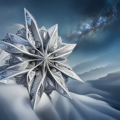 Hyperrealistic Newspaper Snowflakes in Mid Air