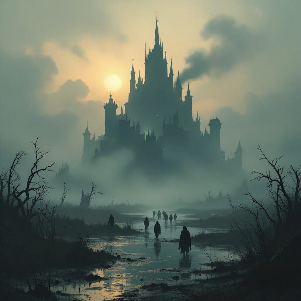 Epic Undead Fortress Soaring Over Toxic Swampland