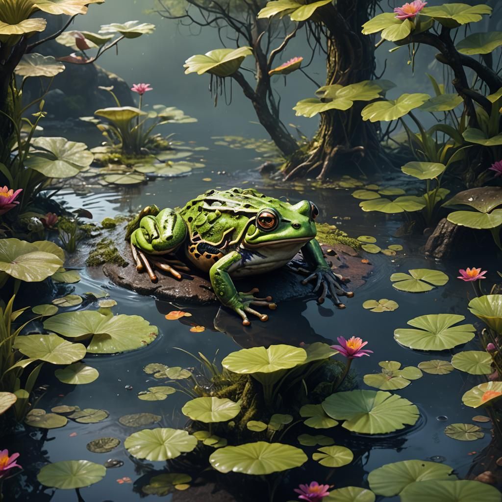 Surreal Frog in Fantastical Fantasy Landscape