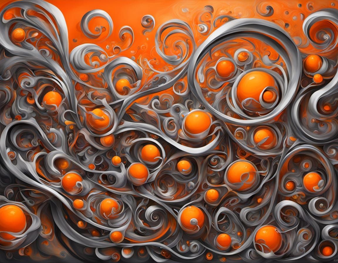 Surreal Abstract Painting with Radiant Silver and Orange Hue...