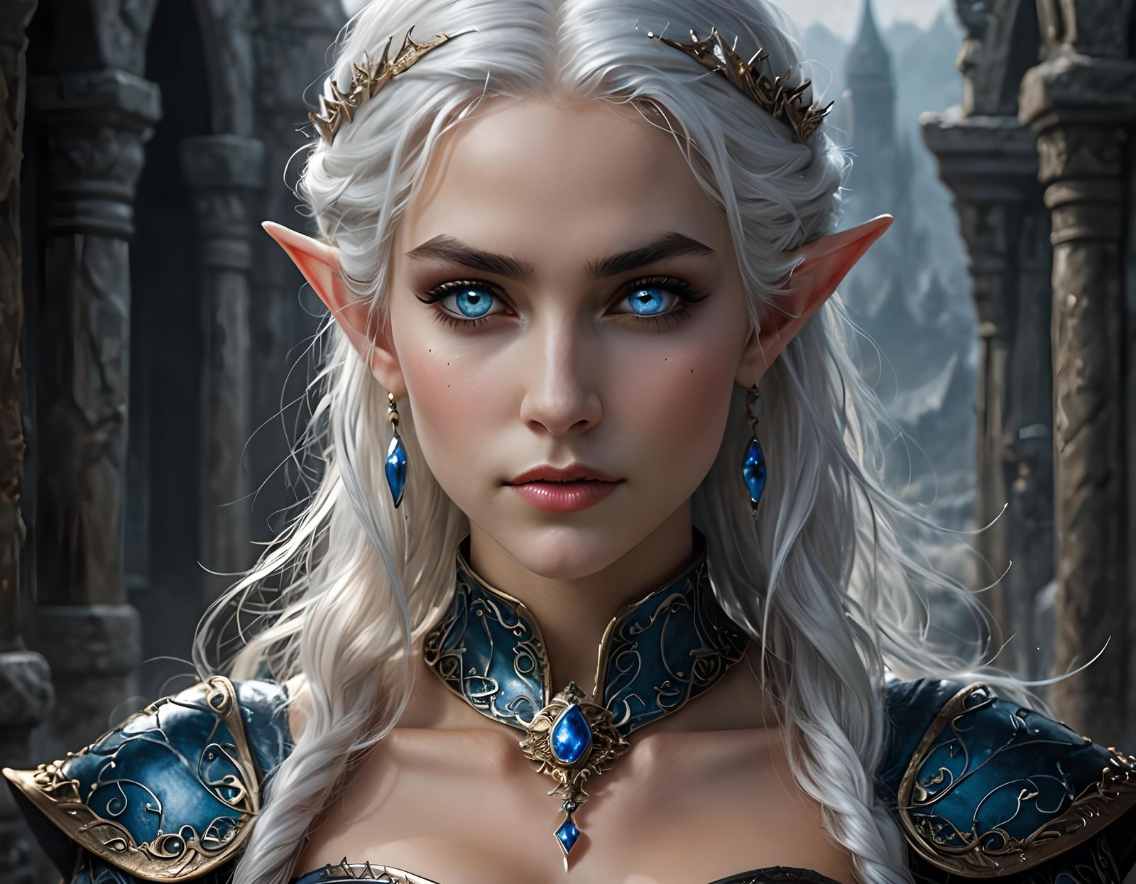 Hyperrealistic Elf Queen in Moody Blue Glass Corset