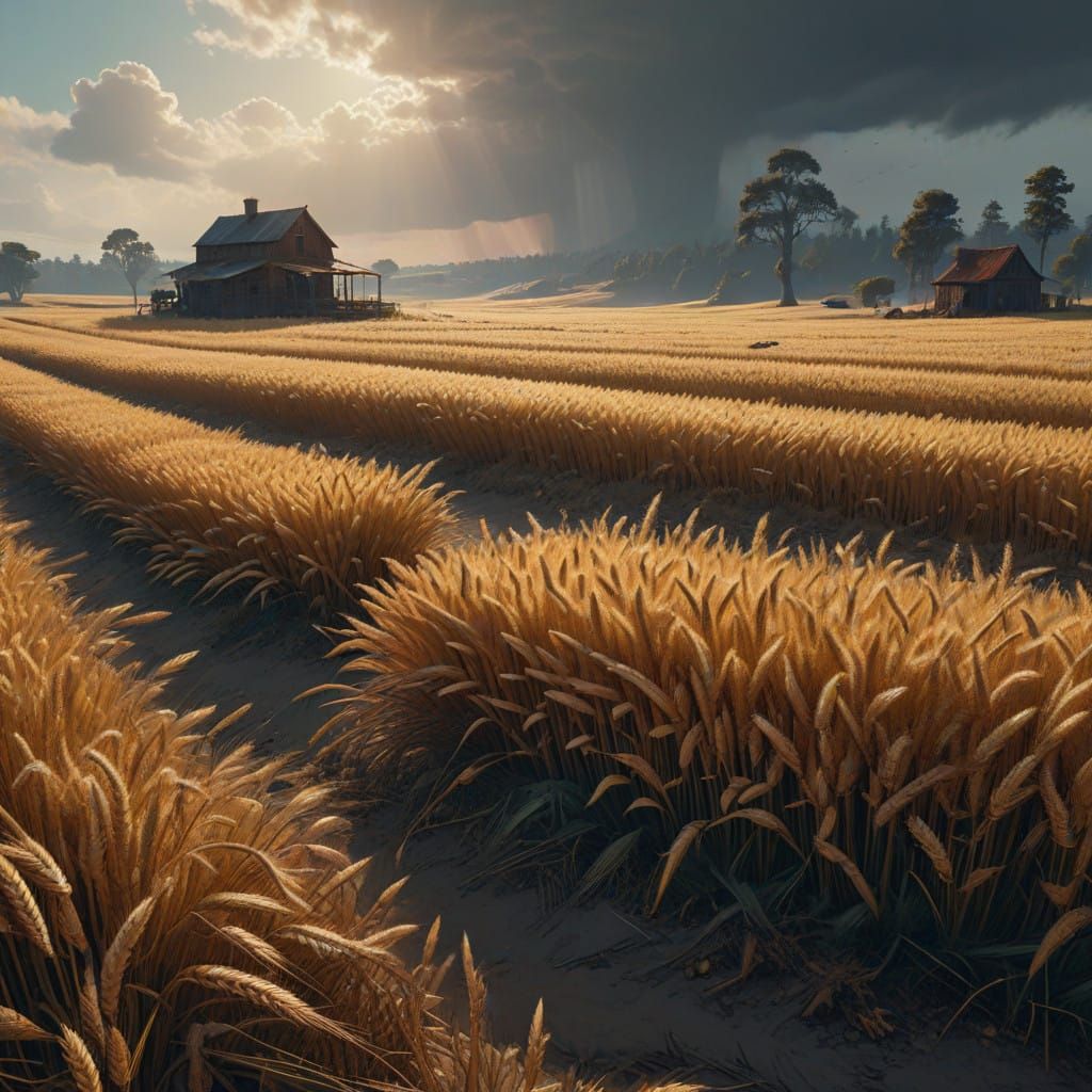 Golden Wheat Field in Midday Drama, Fantasy Concept Art