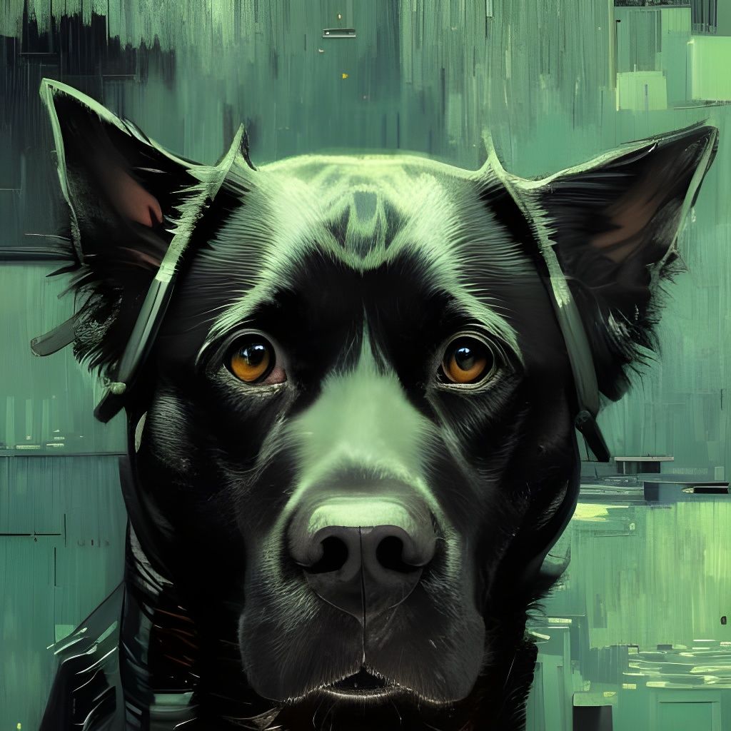Surreal Black Dog with Emerald Eyes in Volumetric Lighting