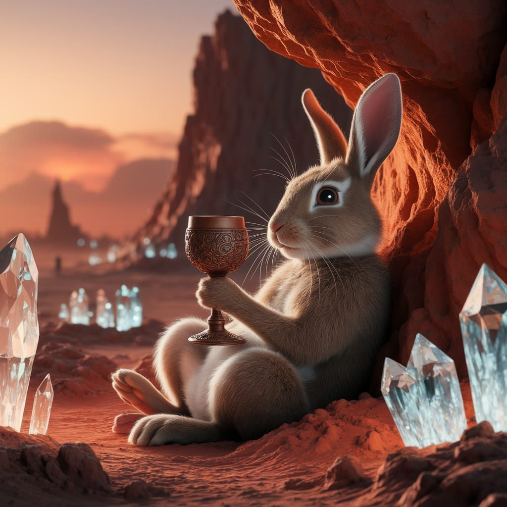 Martian Rabbit Enjoys Sunset Revelry on Mars