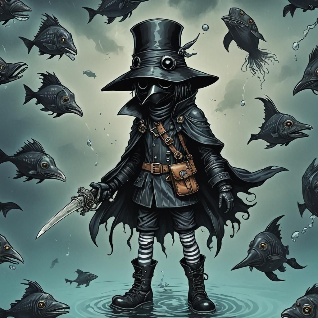 Steampunk Goth Girl in Plague Doctor Mask