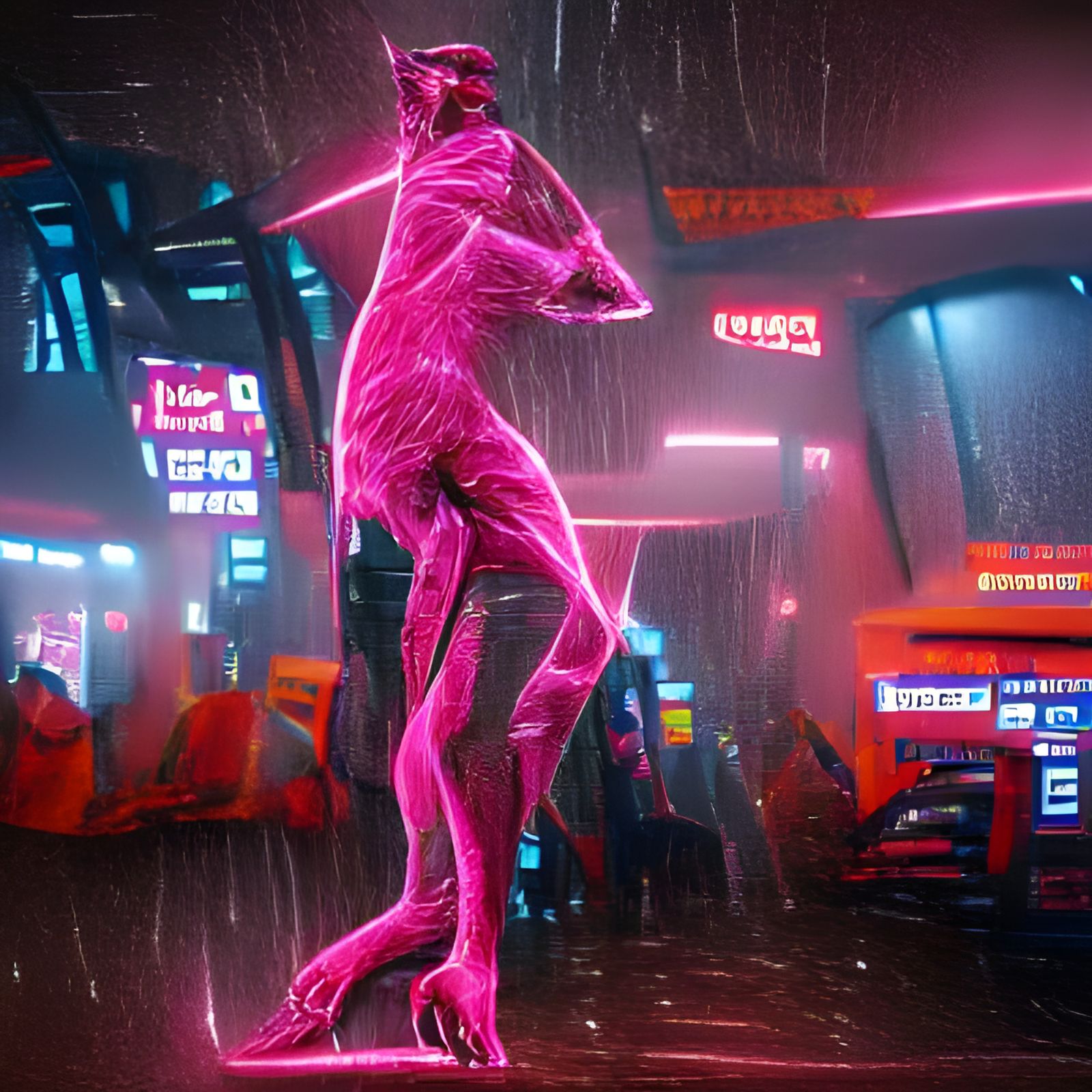 Neon Pink Panther in Cyberpunk 2099 Blade Runner Aesthetic