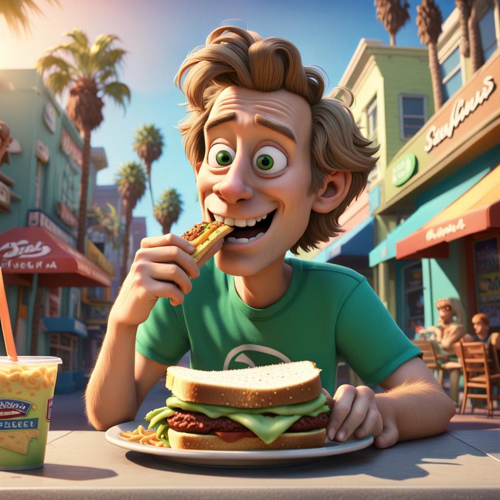 Shaggy rogers eating sandwhiches in long beach