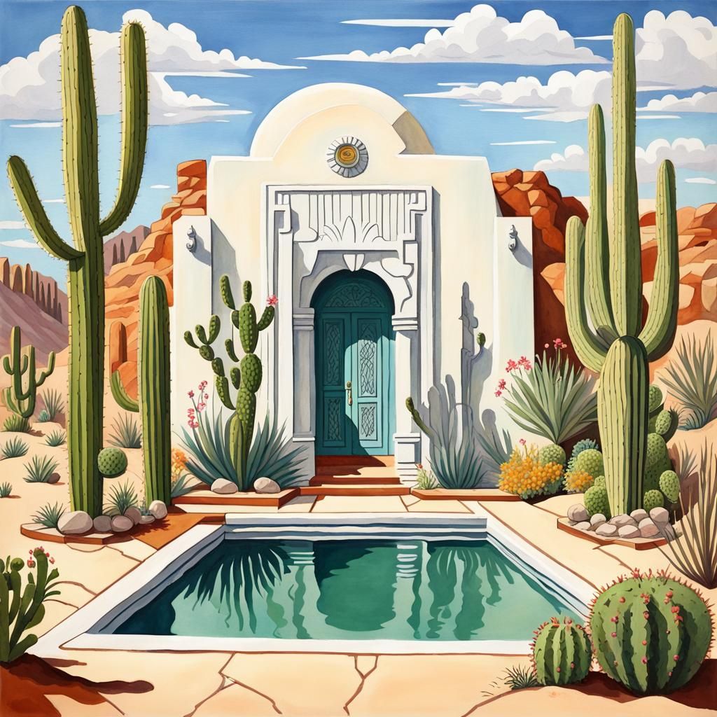 Art Deco Pool amidst Desert Cactus Garden