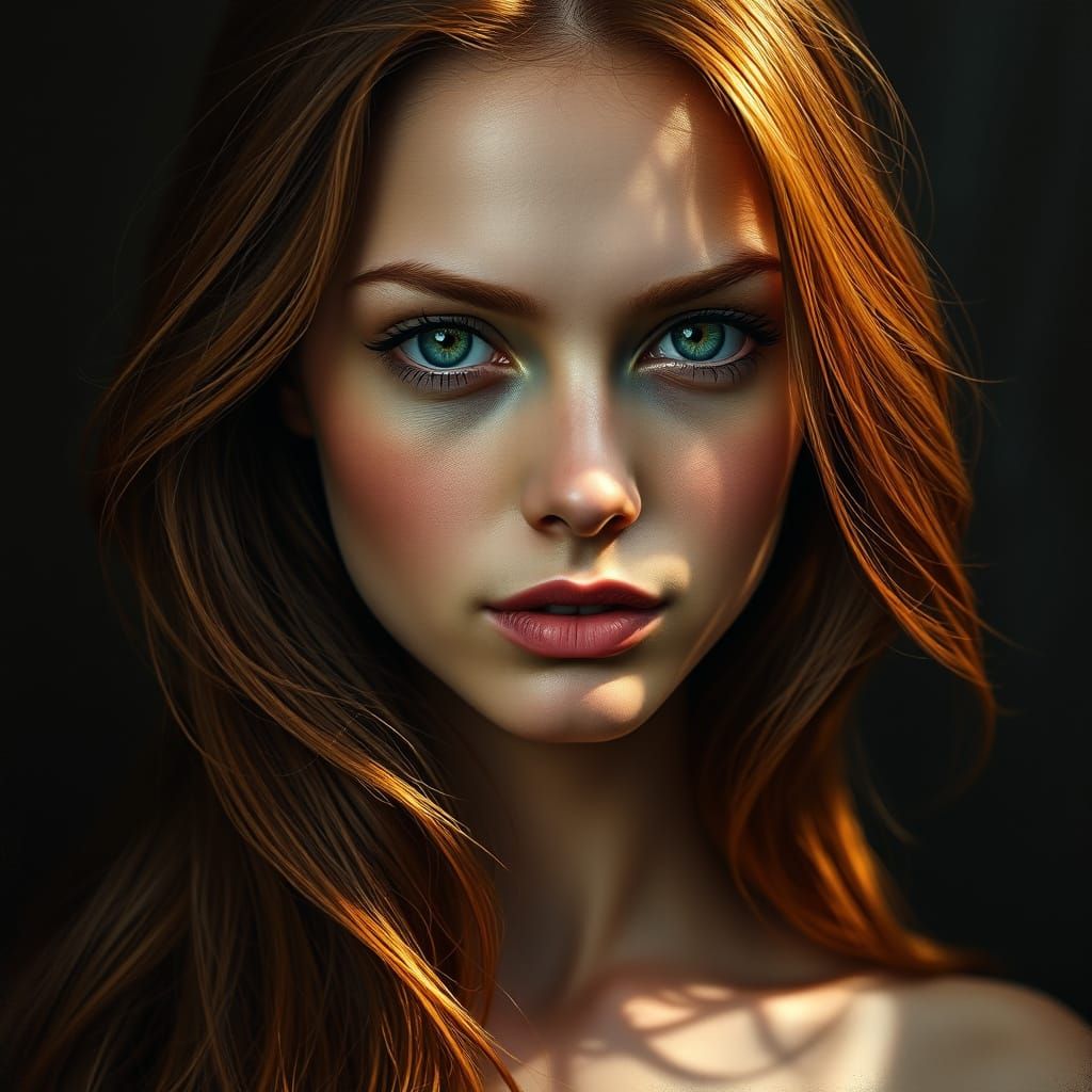 Chiaroscuro Portrait of Woman with Auburn Hair