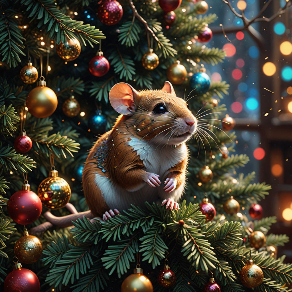 Vibrant Christmas Tree Conceals a Tiny Mouse