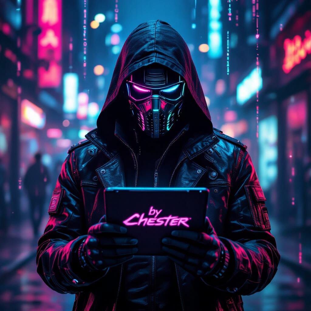 Cyberpunk Hacker in Neon Matrix Style