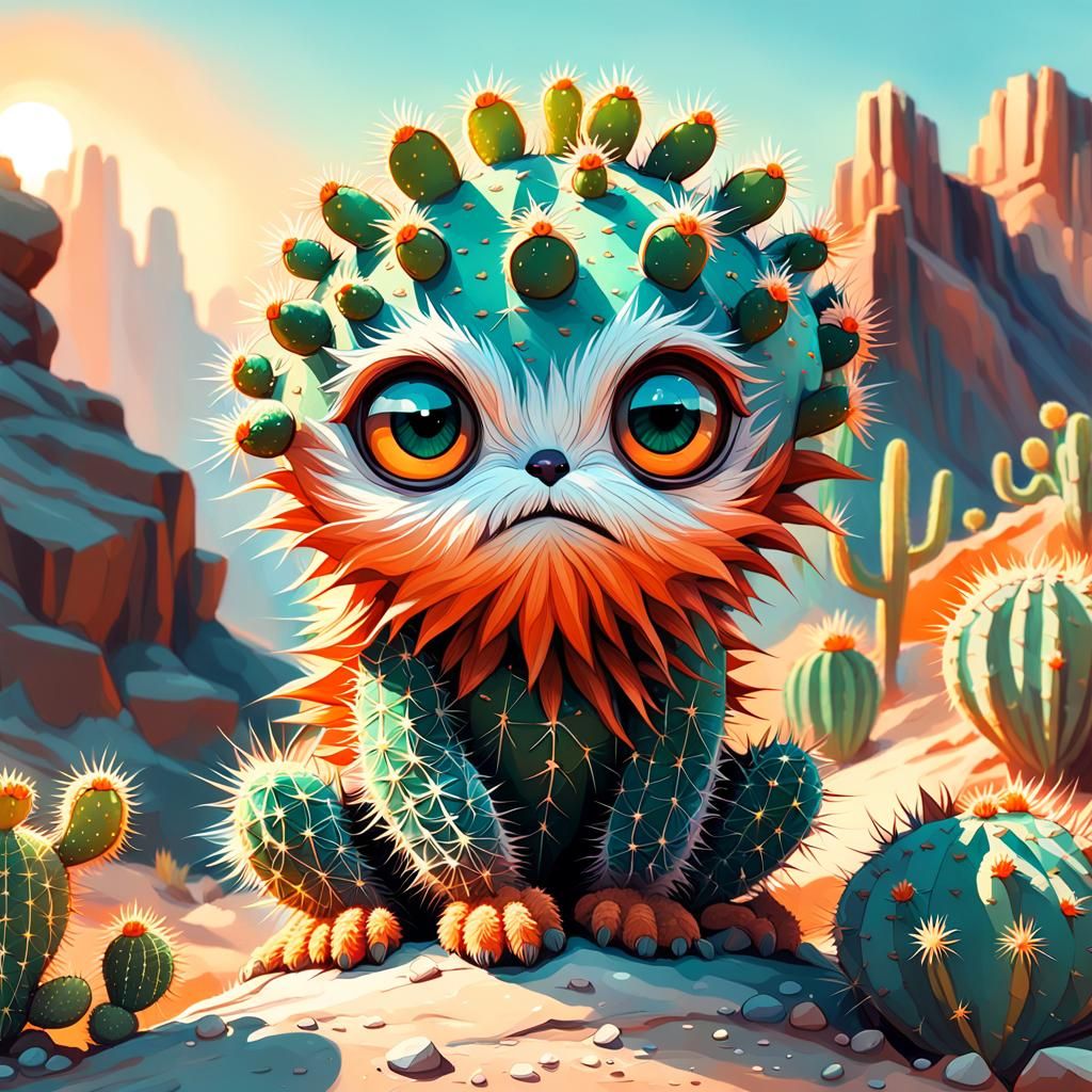 Vibrant Desert Cactus Concept Art in Triadic Colors