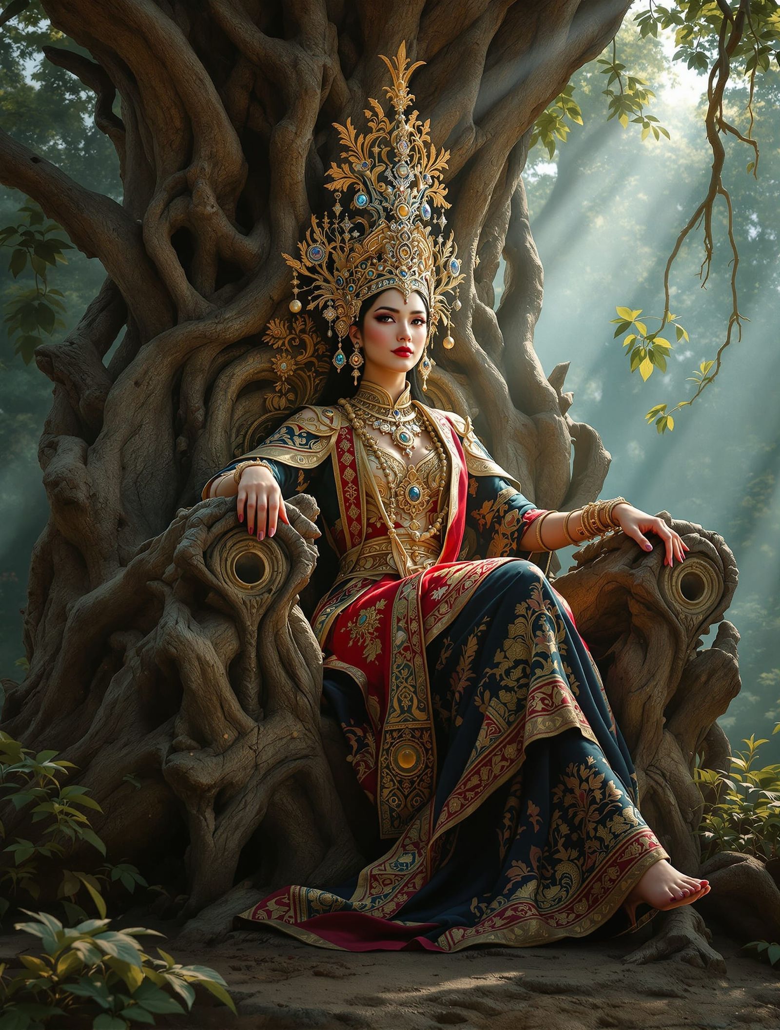 Hmong Queen on Throne in Baroque Style