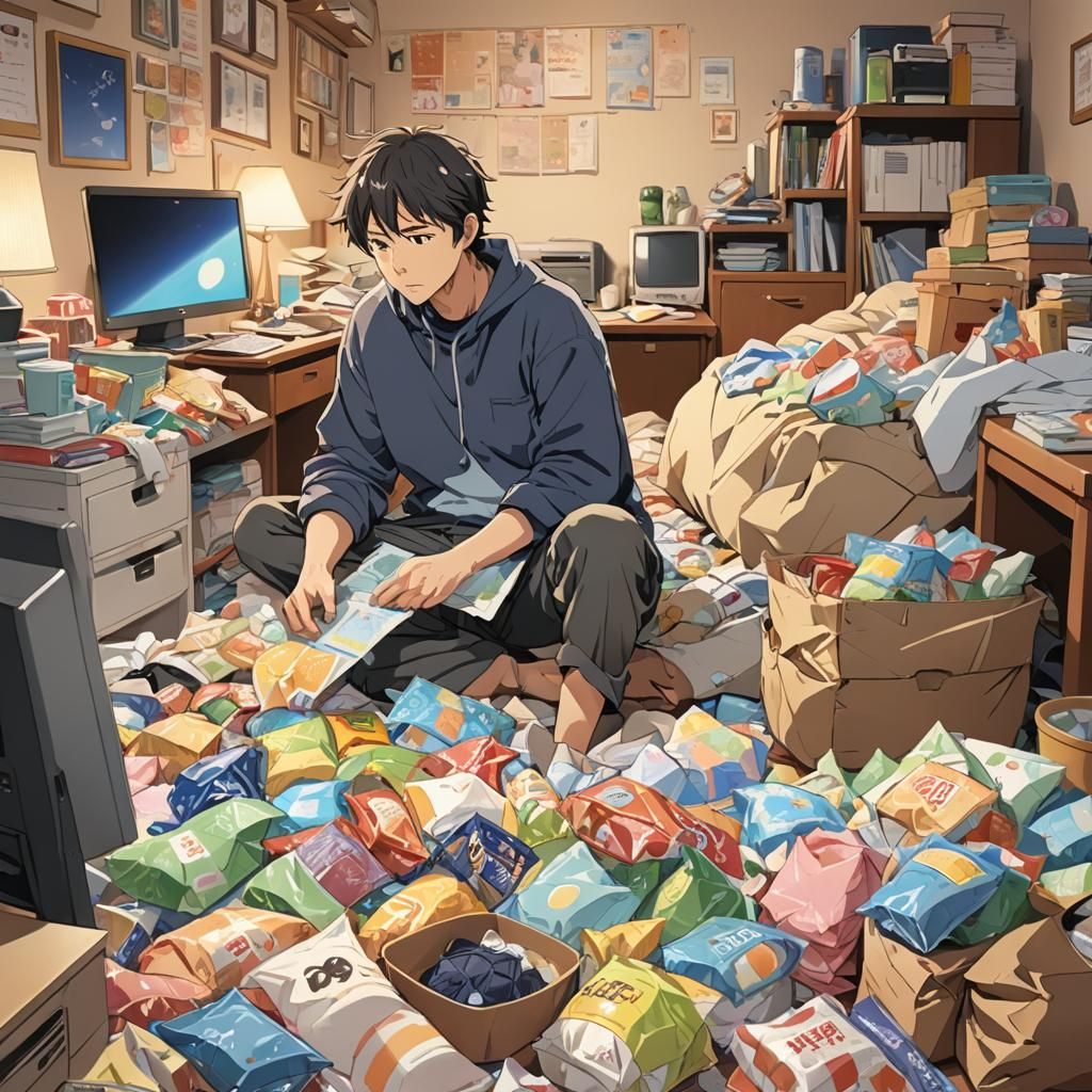A Relaxing Scene of a Dad in an Otaku Paradise