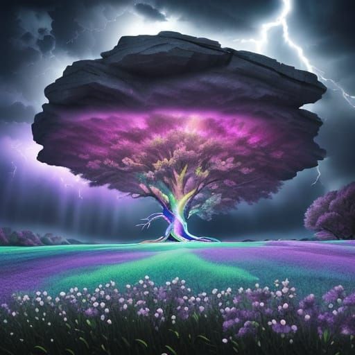 Fantasy Tree Split by Lightning, Digital Art