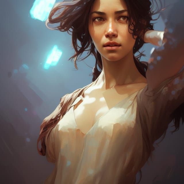 Refugee Women Portrait in Hyperdetailed Style