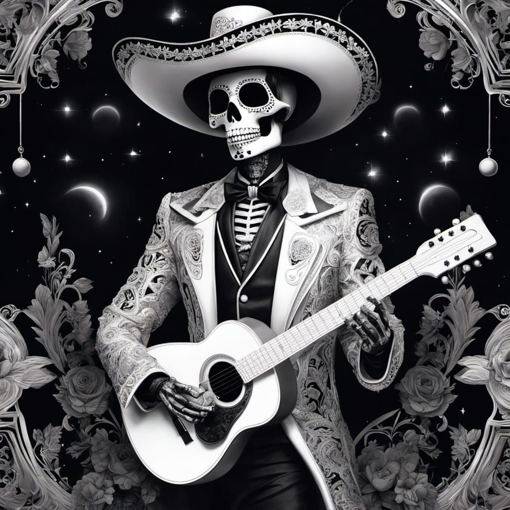 Surreal Dia de Los Muertos Mariachi Portrait in Digital Pain...
