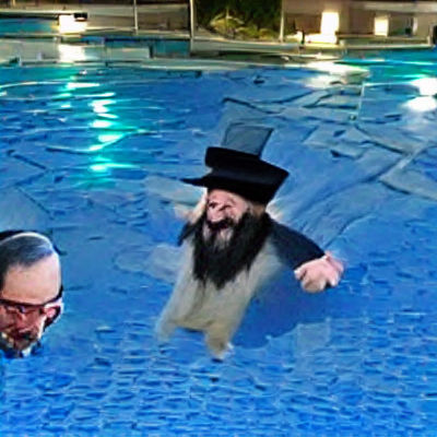 Rabbi Dives into a Sparkling Swimming Pool in a Watercolor P...