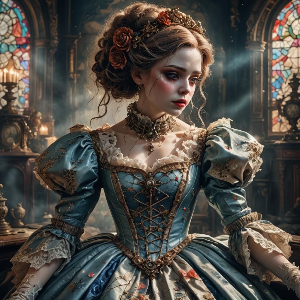 Stunning Victorian Child Doll in a Dramatic Atmosphere