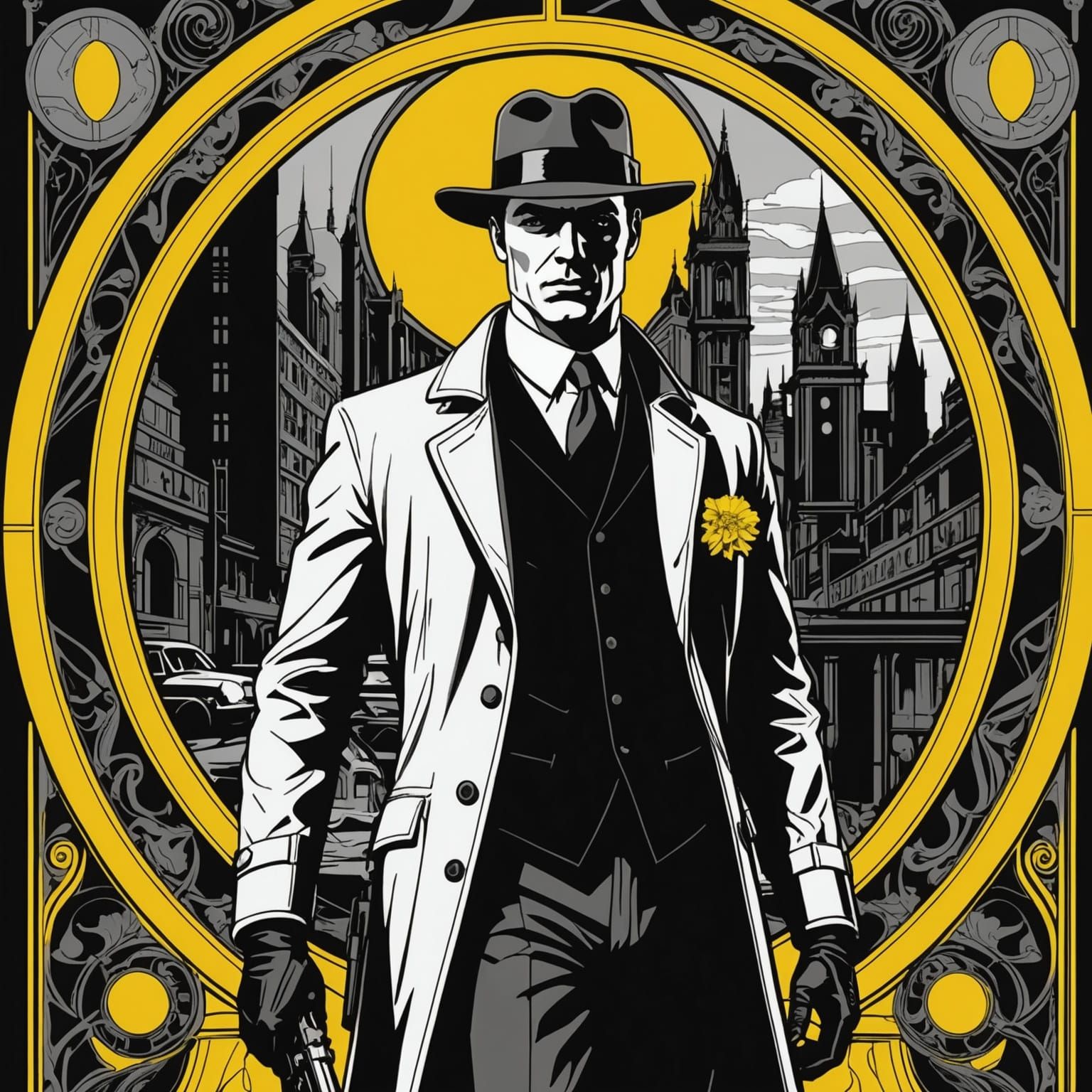 Mysterious Hunter in Art Nouveau Noir