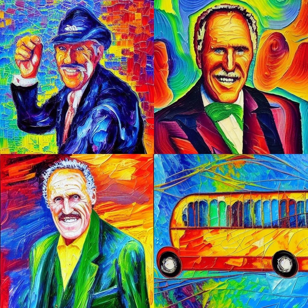Bruce Forsyth in a Neo-Impressionist Expressionist Bus Drive...