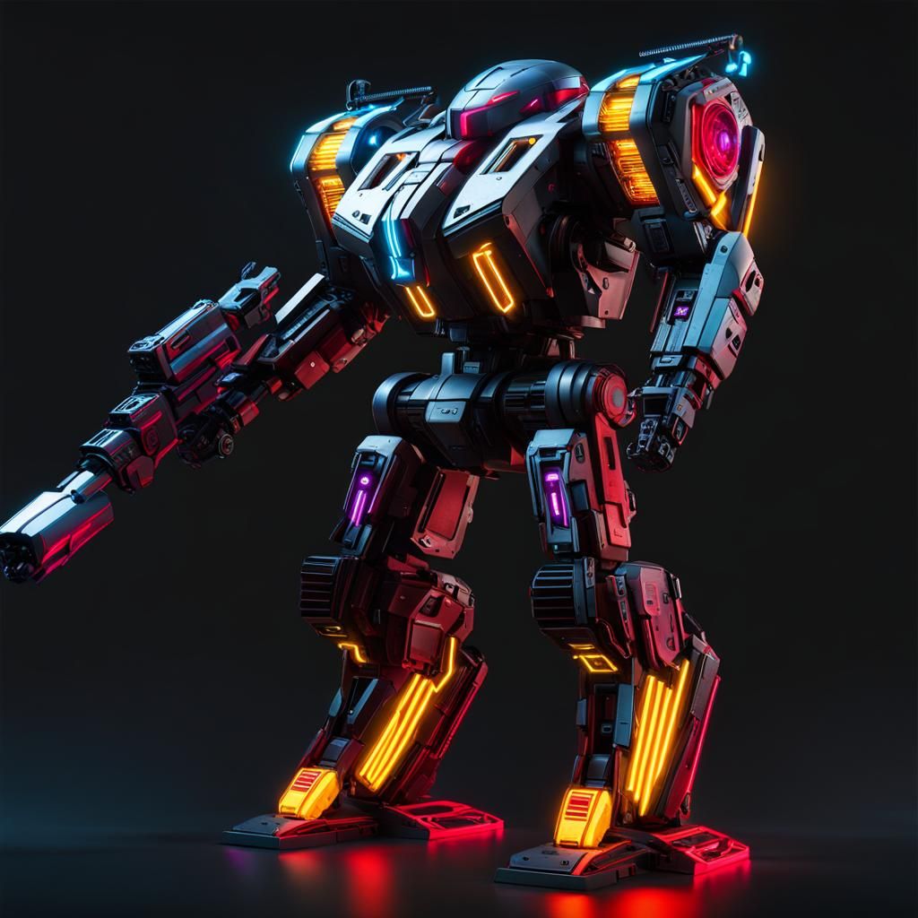 Glowing Thunder Mech in Cyberpunk Futurism