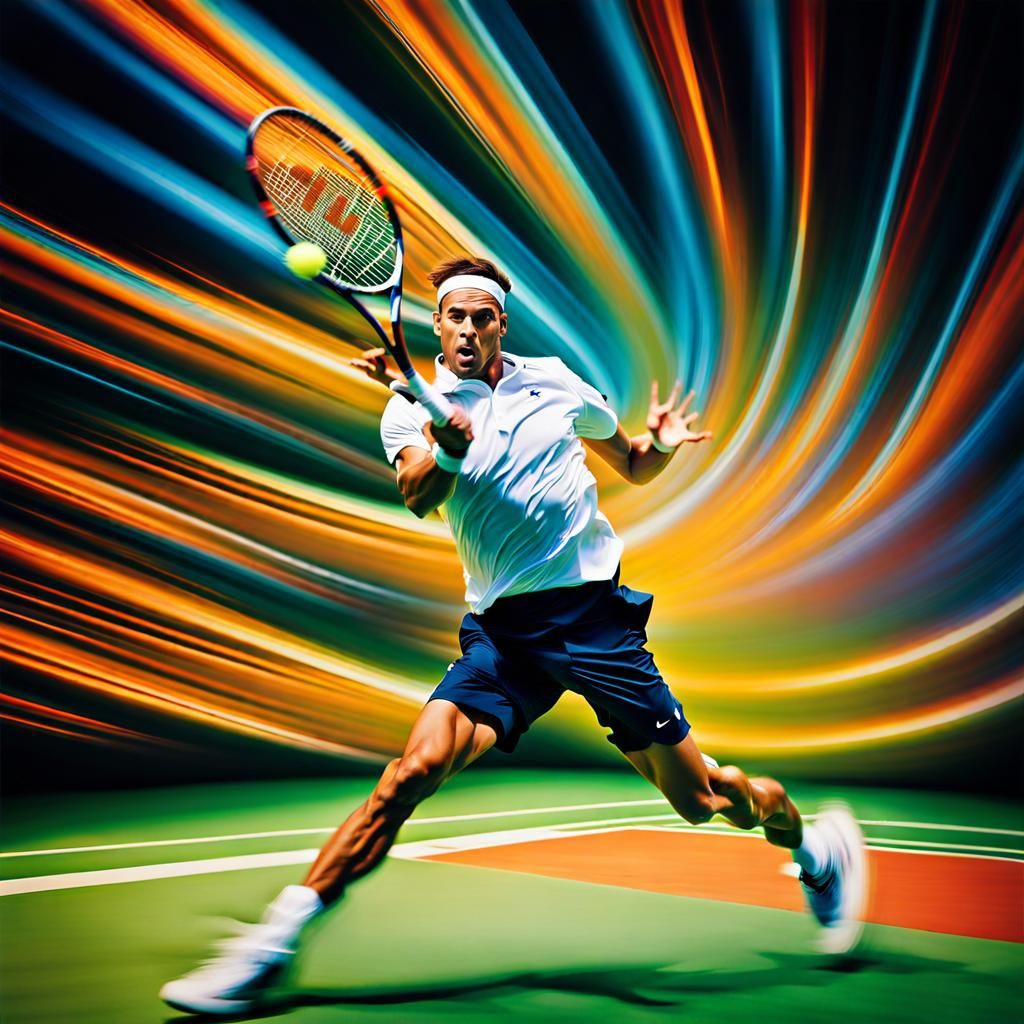 An abstract yet dynamic image capturing a tennis player mid-...