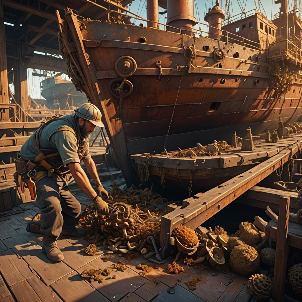 Fantasy Shipyard Scene in Vibrant Triadic Colors