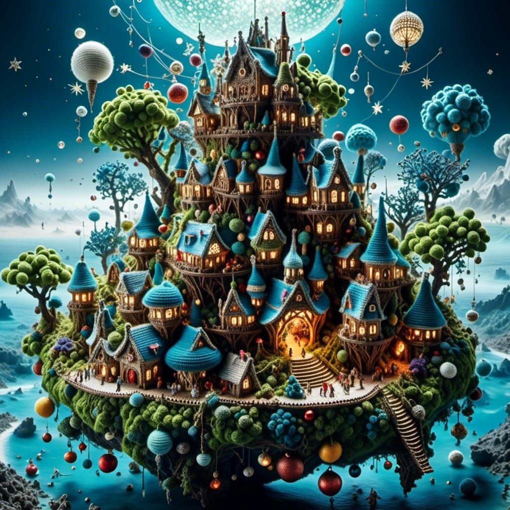 Vibrant Christmas Island in Intricate Crochet Style