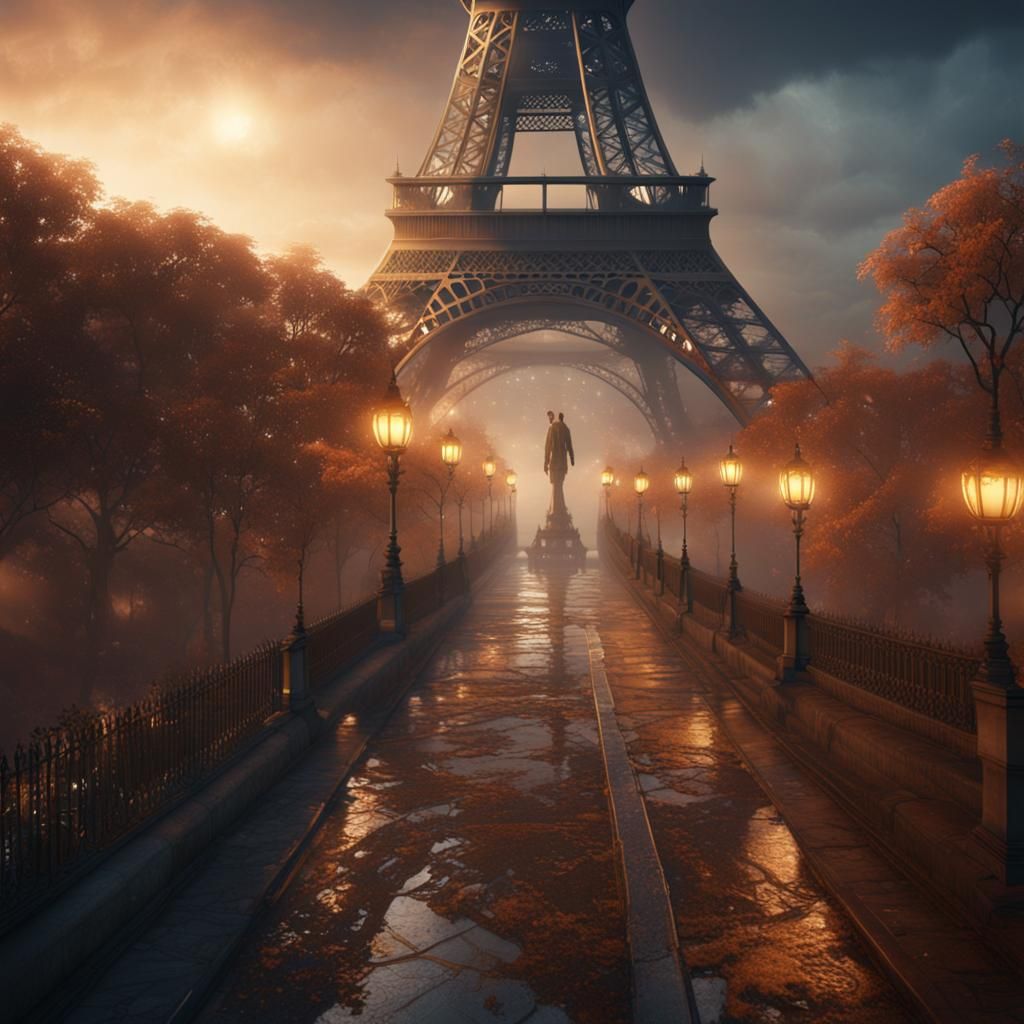 Eiffel Tower's Mystical Foggy Nightscape