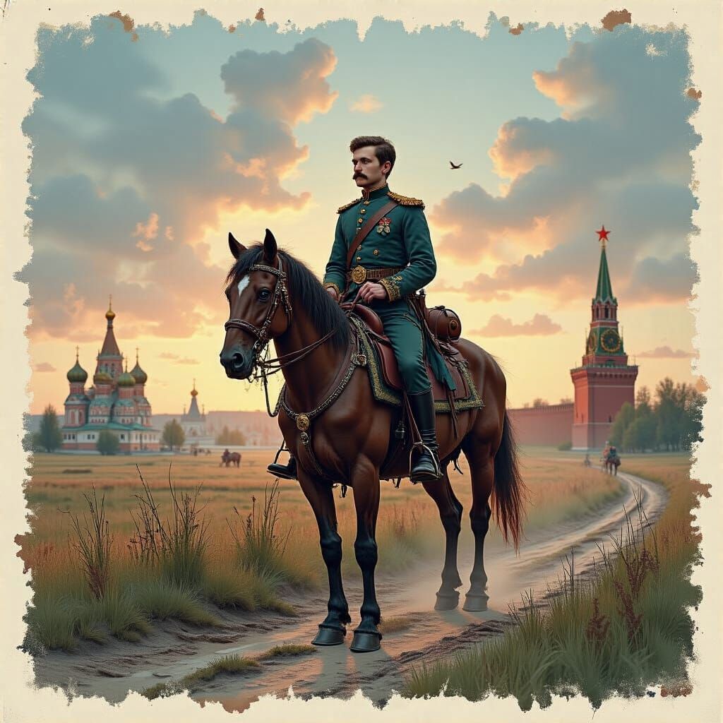 3D Hyperdetailed Portrait of a Tsar's Courier on Horseback