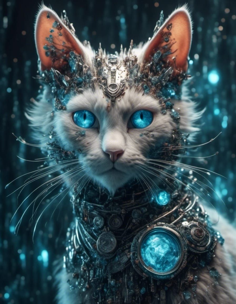 Cyborg Cat in Luxe Crystal Fusion Style