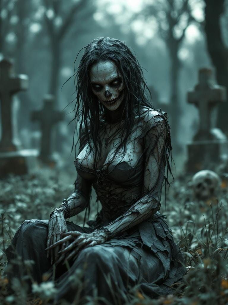 Creepy Ghoul in Graveyard: Dark Fantasy Art