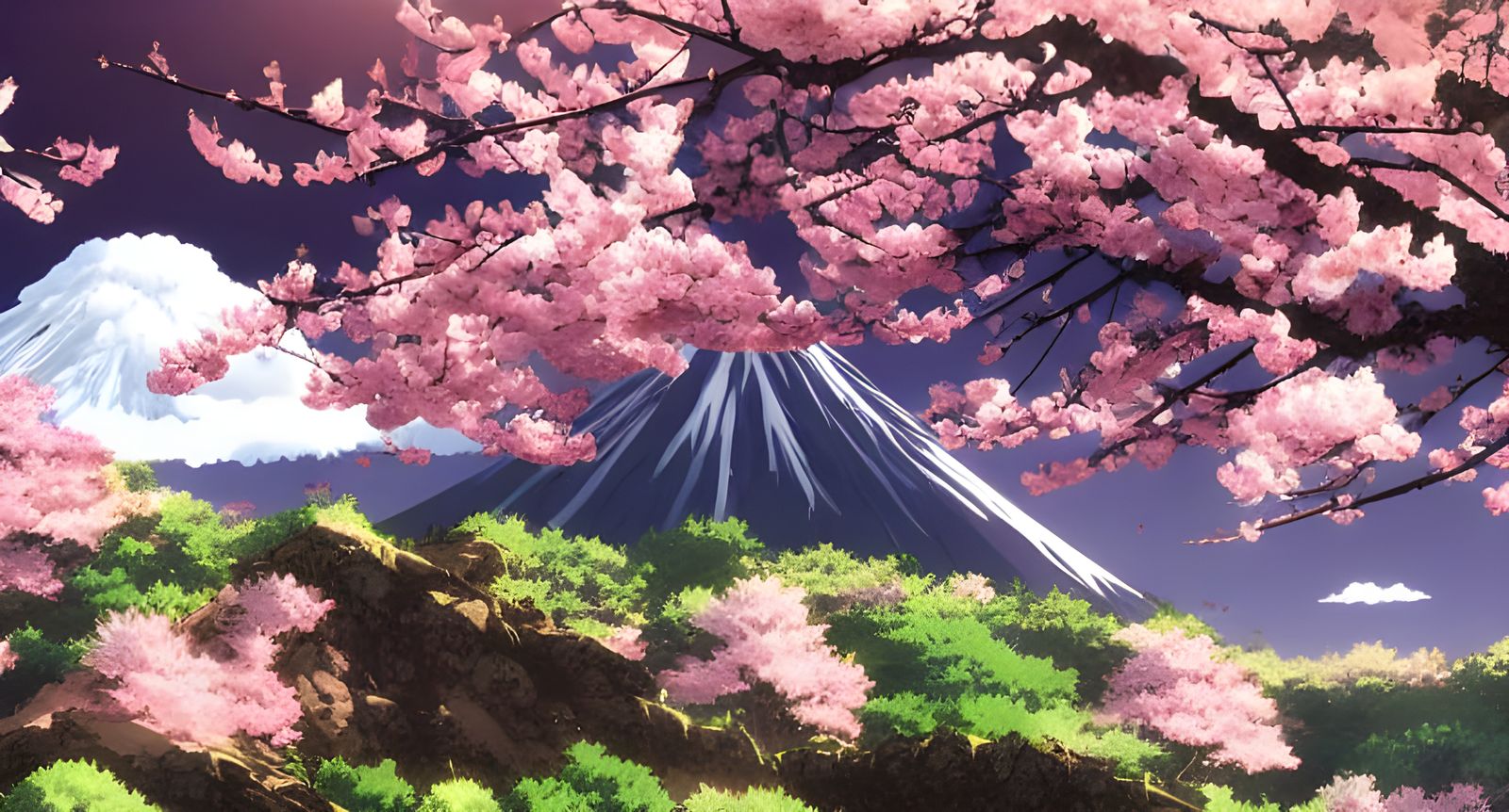 Surreal Shonen Anime Landscape Depicts Fuji Volcano in Bloom