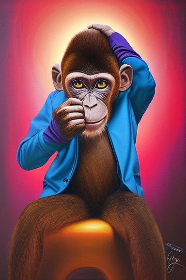 Vibrant Hypermaximalist Monkey Contemplates a Bizarre Scene