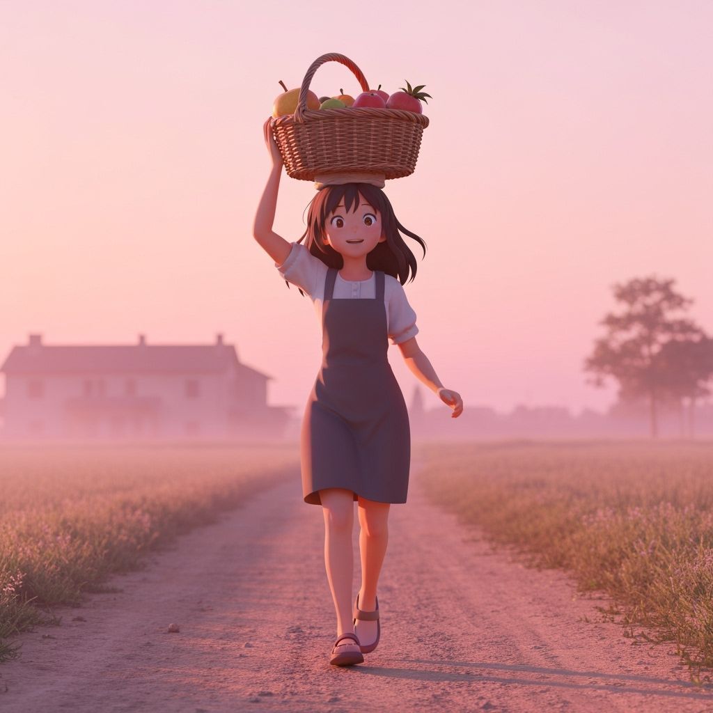 Italian Girl in Studio Ghibli Style at Dawn