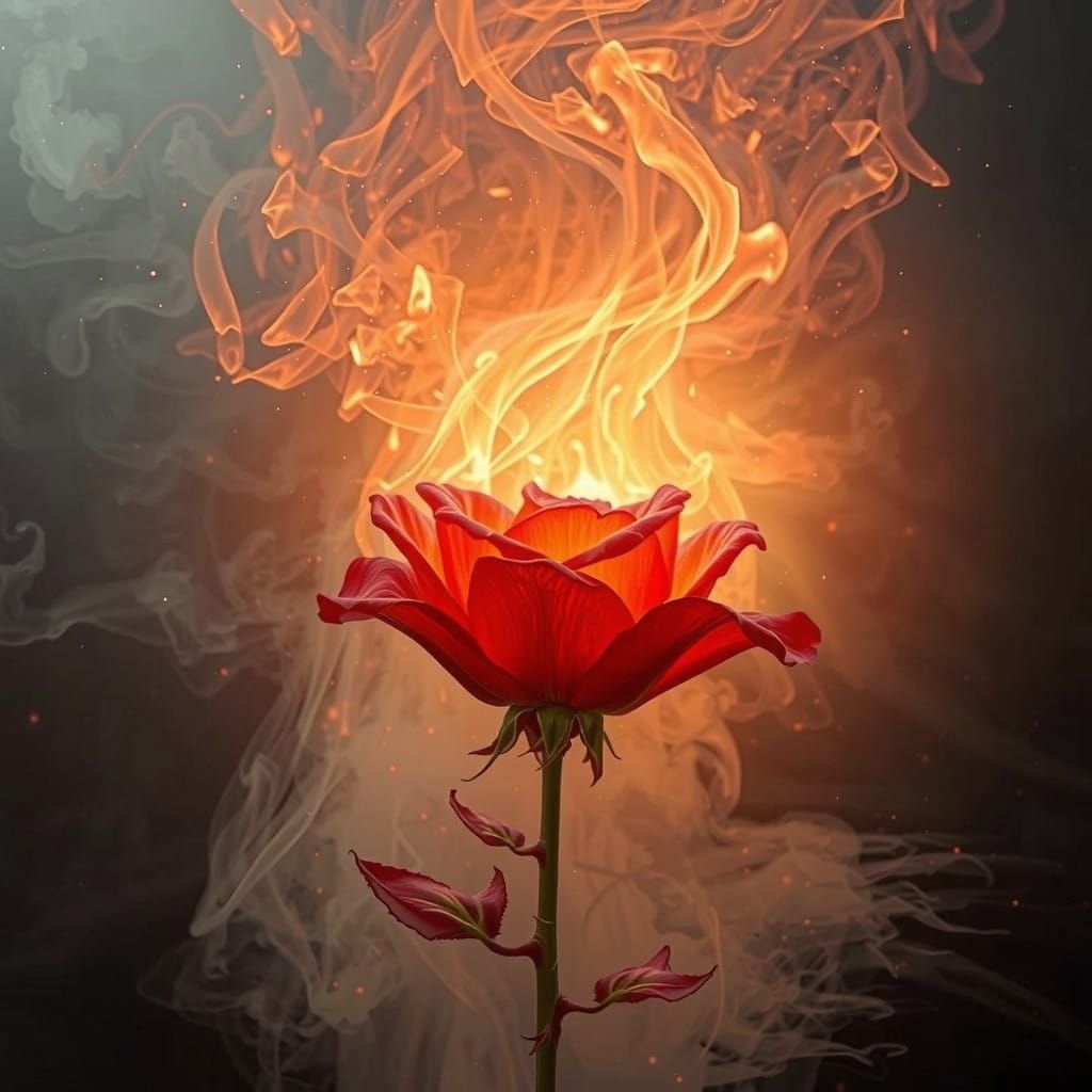 Majestic Red Rose in Dramatic Flames