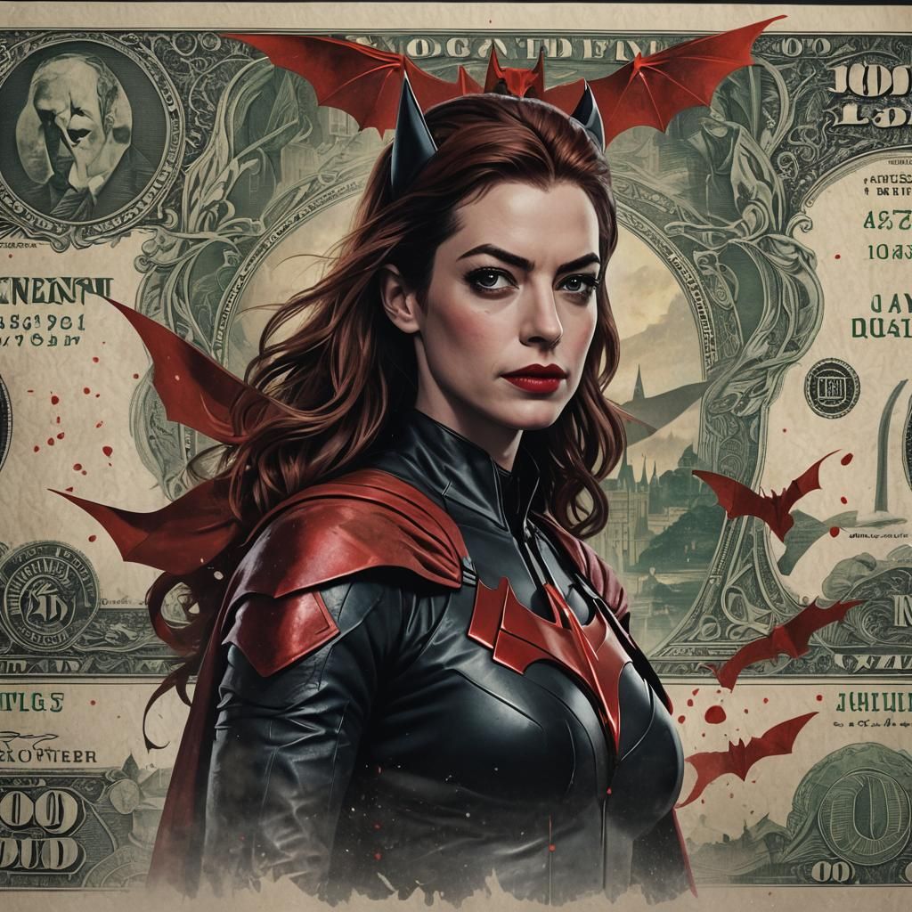 Young Anne Hathaway as Batwoman in Fantastical Movie Poster...