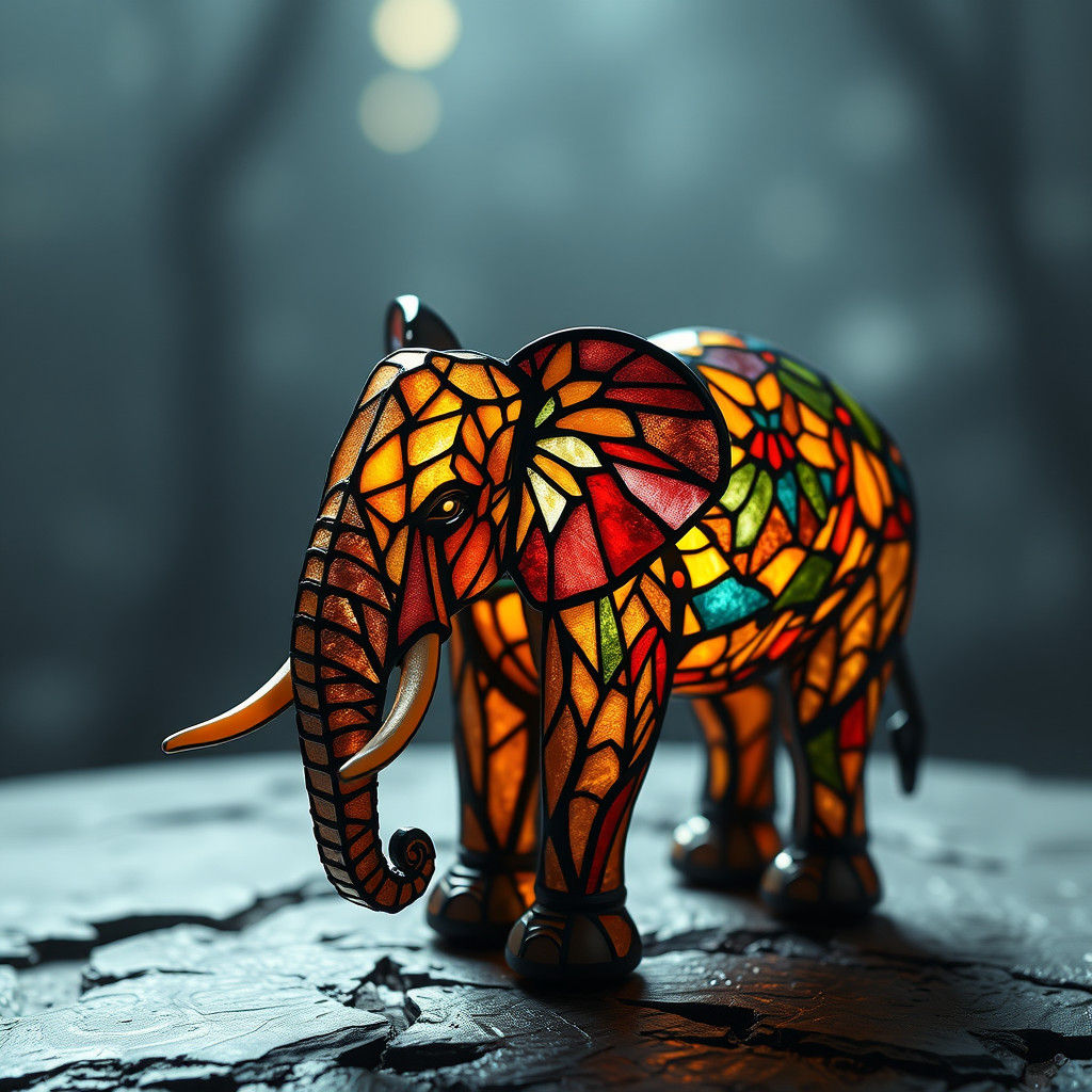 Stained Glass Elephant: Detailed Digital Matte Painting