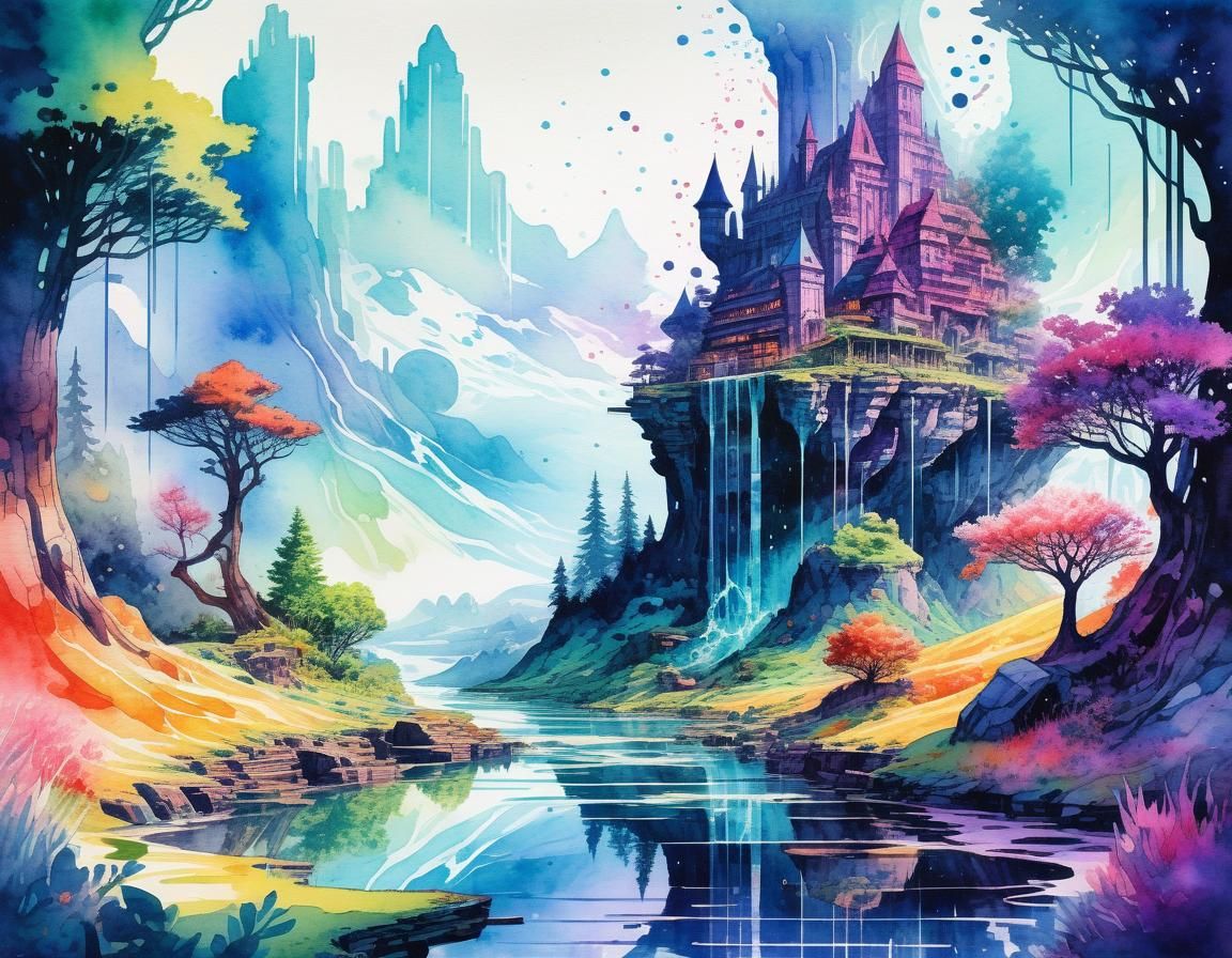 Fantasy Gaming Art in Watercolour with Retro Glitch Effects