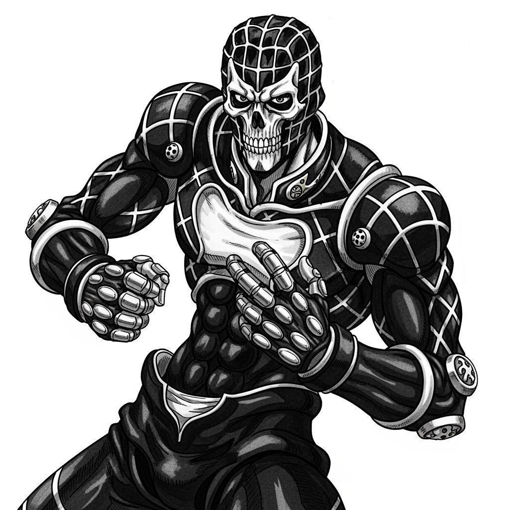 Dynamic Black and White Humanoid Figure in Manga Style
