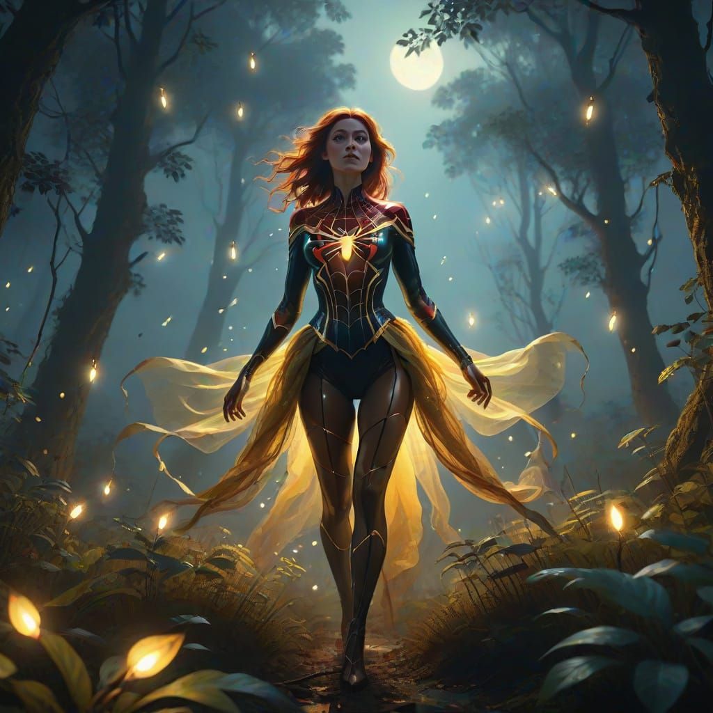 Ethereal Spiderwoman Rousse in Vibrant Toile d'Araignée