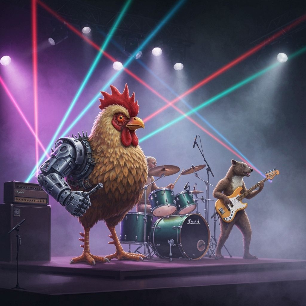 Punk Rock Chicken Band with Robot Arm on Stage