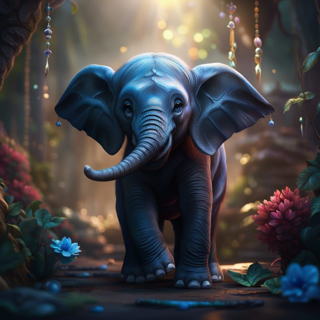 Dreamlike Baby Elephant in Vibrant Fantasy World