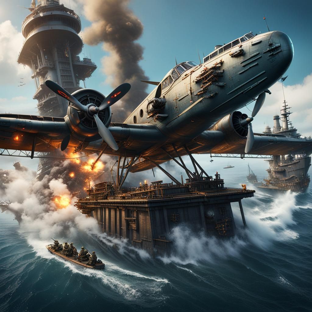 Fantastical Seaplane Torpedo Launch in Deep Color